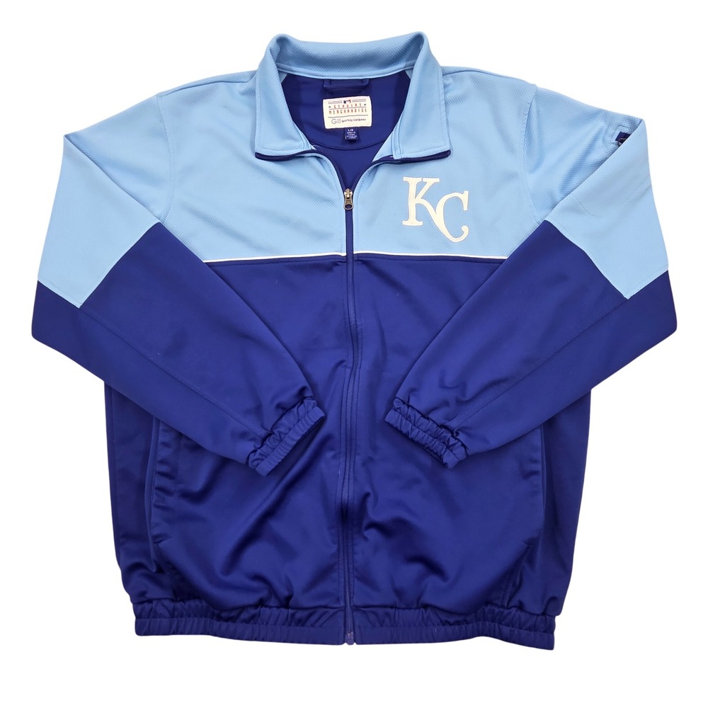 MLB Kansas‎ City Royals Track Jacket Mens Large G-III Carl Banks Blue Colorblock